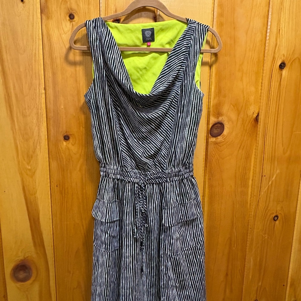 Vince Camuto Black and White Striped Midi Dress